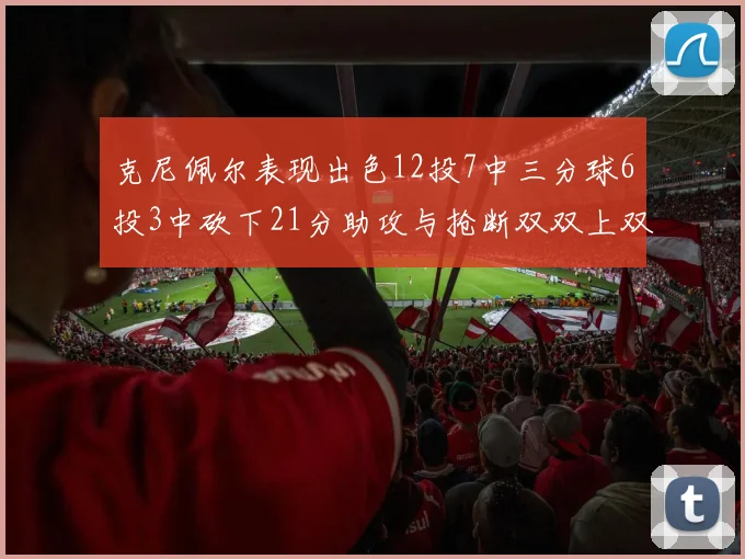 克尼佩尔表现出色12投7中三分球6投3中砍下21分助攻与抢断双双上双
